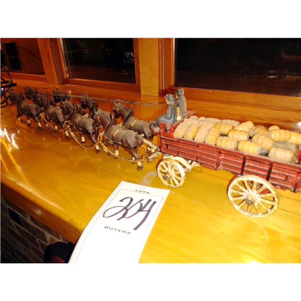 ANTIQUE CAST IRON BUDWEISER BEER WAGON, 31" LONG