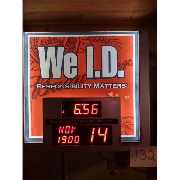 ANHEUSER BUSCH WE I.D. ELECTRIC DIGITAL CALENDAR/LIGHT UP SIGN