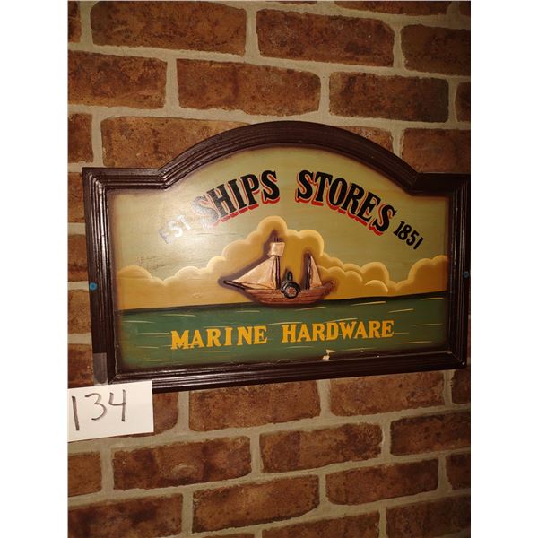 3D CARVED WOOD SIGN "SHIPS STORES MARINE HARDWARE"