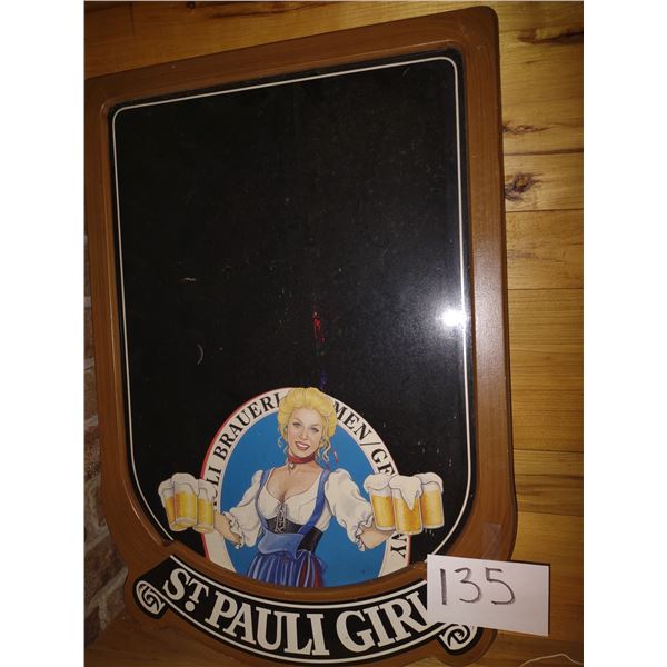 ST. PAULI GIRL WOOD FRAMED BEER MENU SIGN