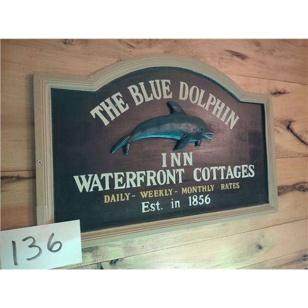3D CARVED WOOD SIGN "THE BLUE DOLPHIN"