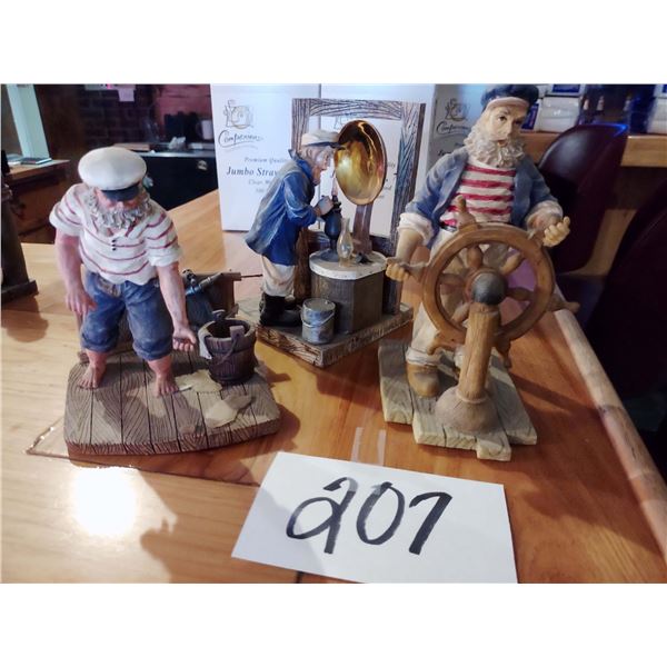 LOT OF 3 RESIN FISHERMAN FIGURINES