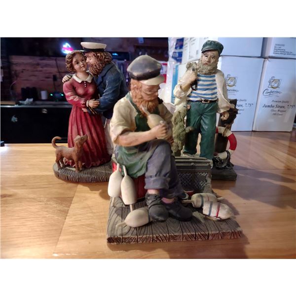 LOT OF 3 RESIN FISHERMAN FIGURINES