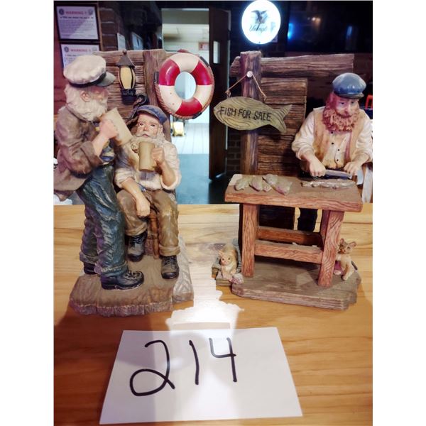 LOT OF 2 RESIN FISHERMAN FIGURINES