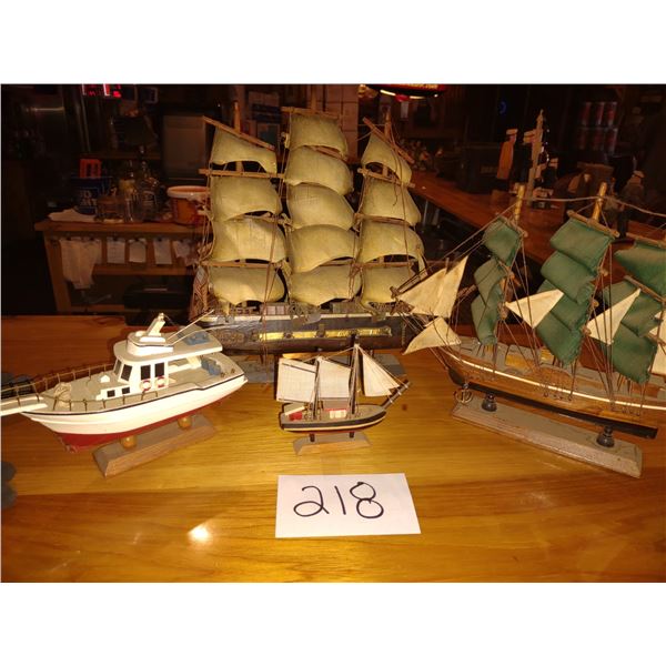 LOT OF 4 HAND CRAFTED CARVED WOODEN SHIPS