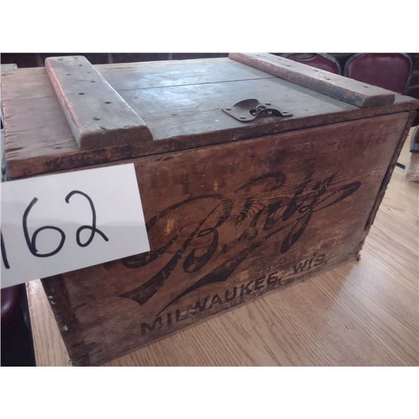 ANTIQUE WOODEN BLATZ BEER CRATE, 18"W X 11.5"H X 12"D