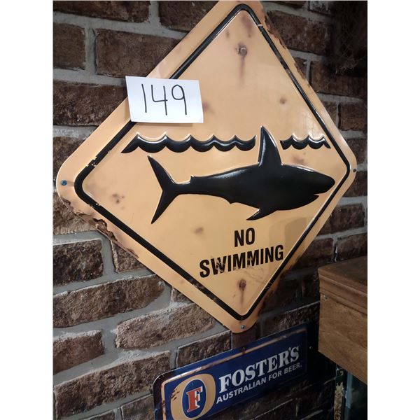 FOSTER'S AUSTRALIAN FOR BEER "NO SWIMMING" METAL SIGN, FAUX RUST/AGING, 35"H X 28"W