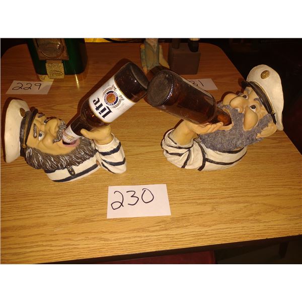 LOT OF 2 LARGE RESIN SEA CAPTAIN BOTTLE HOLDERS