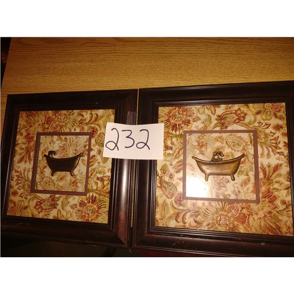 PAIR OF FRAMED CARVED WOOD BATH TUB ART