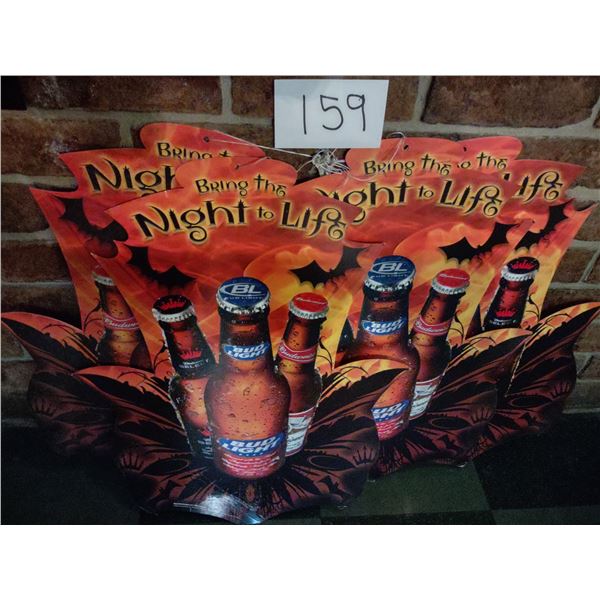 5 HARD BOARD BUDWEISER HALLOWEEN "BRING THE NIGHT TO LIFE" HANGING DECORATIONS