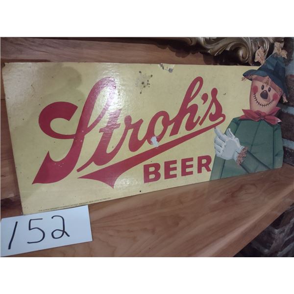 VINTAGE STROH'S BEER SCARECROW HARD BOARD SIGN