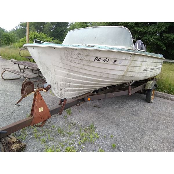 Vintage MFG Boat, Mercury 90 HP Outboard Engine and Trailer