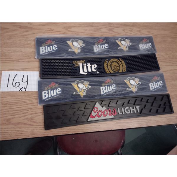 LOT OF 4 NEW RUBBER BAR MATS: 2 LABATT BLUE/PITTSBURGH PENGUINS, MILLER LITE, COORS LIGHT