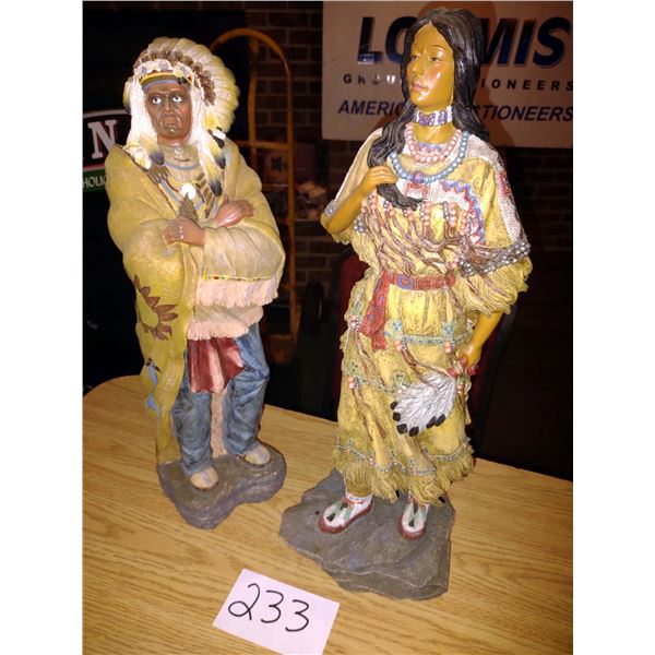RESIN NATIVE AMERICAN MAN AND WOMAN, 24" TALL