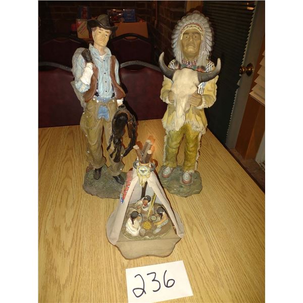 LOT RESIN WESTERN NATIVE AMERICAN AND COWBOY FIGURINES