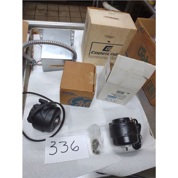 LOT OF ASSORTED NEW MINI MOTORS AND WALK-IN COOLER PART