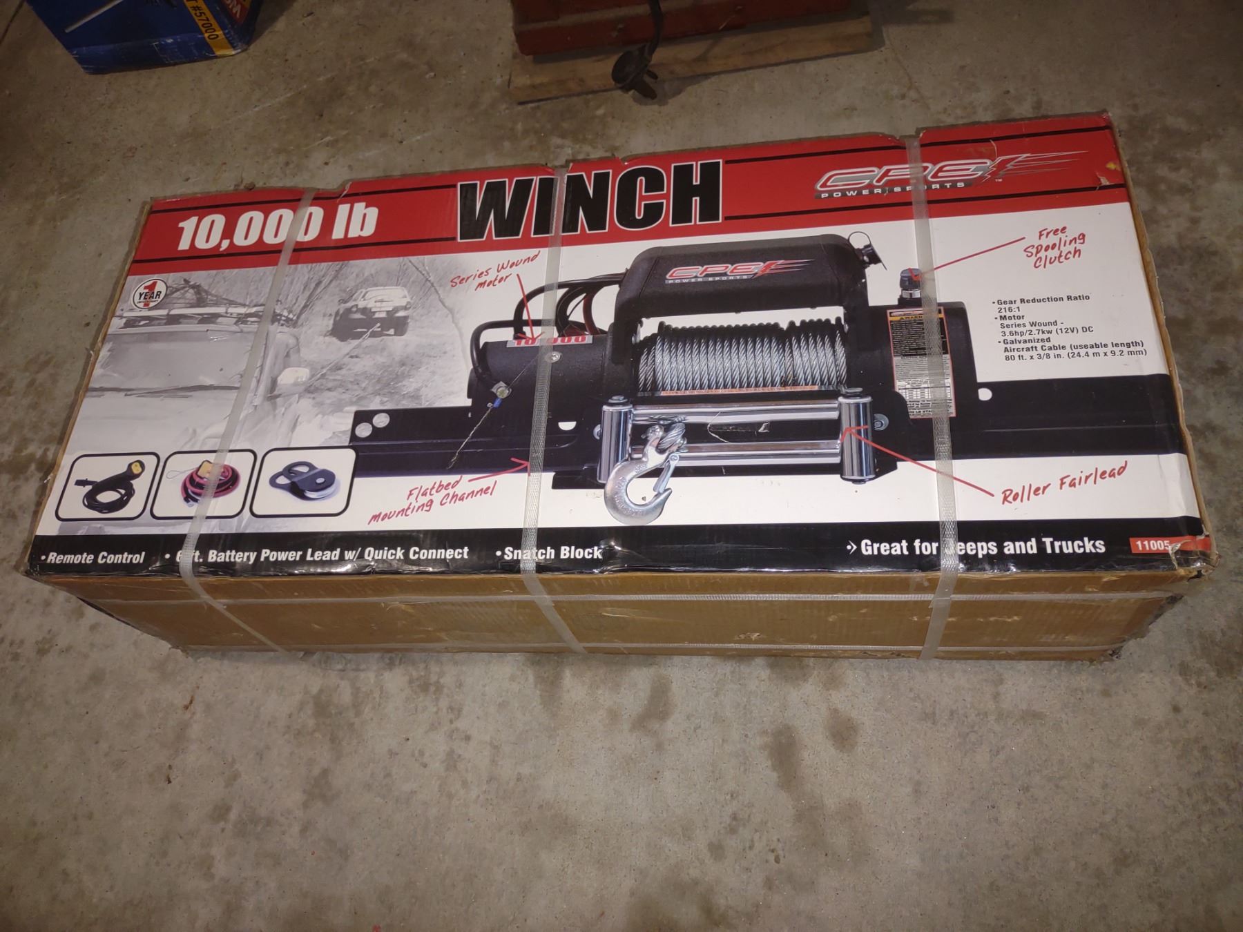 BRAND NEW IN BOX, 10,000 LB WINCH SET 11005, BY CPE POWER SPORTS