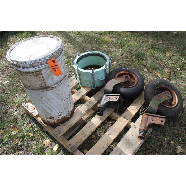 Roberts Coupling to fit 12" Pipe, 2 Castor Wheels, Partial Pail of Multi Purpose Grease