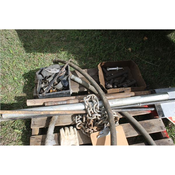 Pallet of Asst Chain, Pipe, Rods, Bolts, Studs, Hoses
