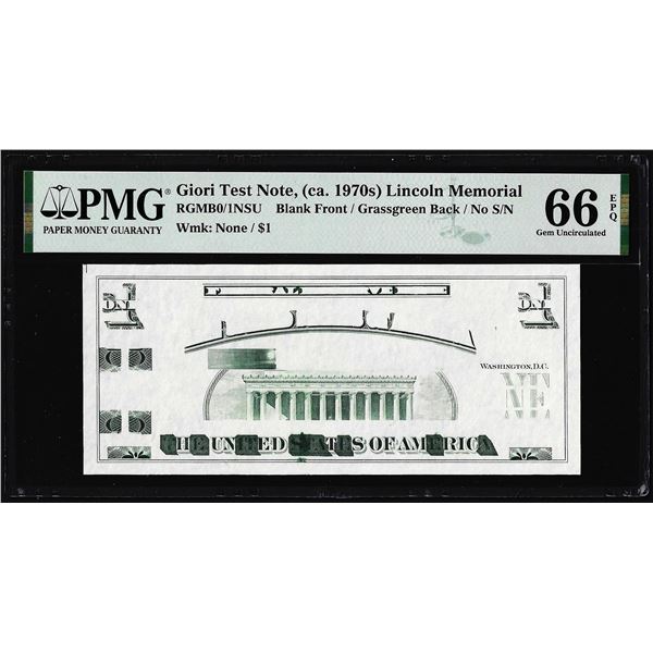 Circa 1970's Lincoln Memorial Giori Test Note PMG Gem Uncirculated 66EPQ