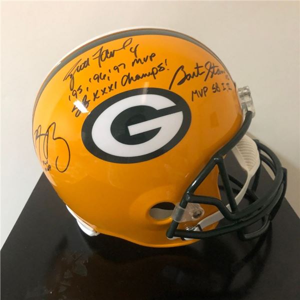 Signed Brett Favre, Aaron Rodgers & Bart Starr Green Bay Packer Helmet