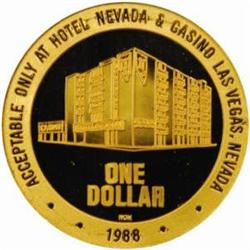Hotel Nevada & Casino. 1988 Gold $1 Token.