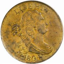 1804 1/2C. B-7 C-8. Rarity-1 Spike Chin AU58