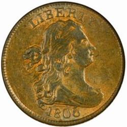 1806 1/2C. Large 6, Stems. MS61RB (ANACS)