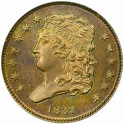 1832 1/2C. B-2, C-2. Rarity-7. PR64BN (PCGS)