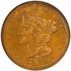 1849 1/2C. Large Date. MS64BN (NGC) CAC