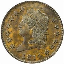 1814 Large Cent. Plain 4. AU50 (PCGS) CAC