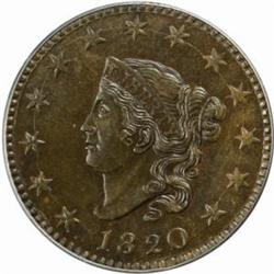 1820 Large Cent. N-13. Rarity-1. Lg Date. MS64BN
