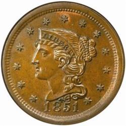 1851 Large Cent. N-6. Rarity-1. MS64 BN (NGC)
