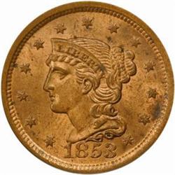 1853 Large Cent. N-13. Rarity-1. MS63 RD (PCGS)