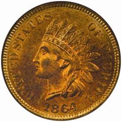 1864 Indian Cent. L on Ribbon. MS65 RB (NGC)