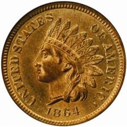 1864 Indian Cent. L on Ribbon. MS64 RB (NGC)