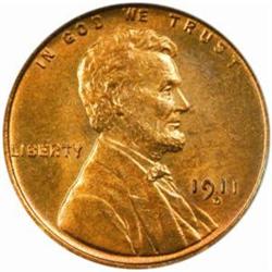 1911-D Lincoln Cent. MS65 RB (PCGS)