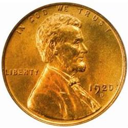 1920-D Lincoln Cent. MS65 RD (PCGS)
