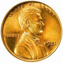 1921 Lincoln Cent. MS66 RD (PCGS)