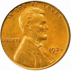 1924-S Lincoln Cent. MS64 RD (PCGS)