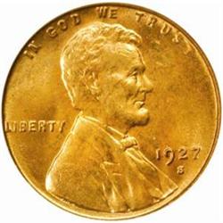 1927-S Lincoln Cent. MS64 RD (PCGS)