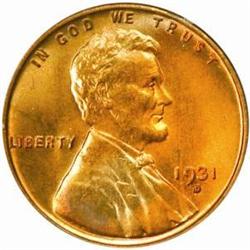 1931-D Lincoln Cent. MS65 RD (PCGS)