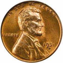 1931-D Lincoln Cent. MS65 RD (PCGS)
