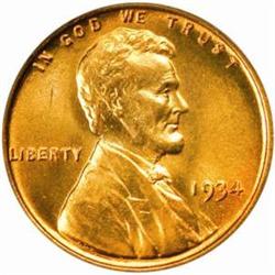 1934 Lincoln Cent. MS67 RD (PCGS)