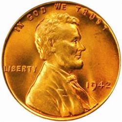 1942 Lincoln Cent. MS67 RD (PCGS)