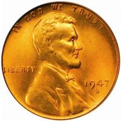 1947-S Lincoln Cent. MS67 RD (PCGS)