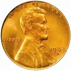 1948-S Lincoln Cent. MS67 RD (PCGS)