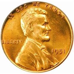 1951 Lincoln Cent. MS66 RD (PCGS)