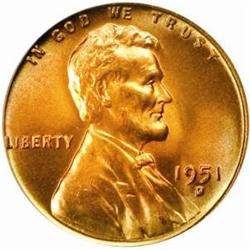 1951-D Lincoln Cent. MS67 RD (PCGS)