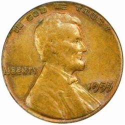1955 Lincoln Cent. DDO. MS62 BN (PCGS)
